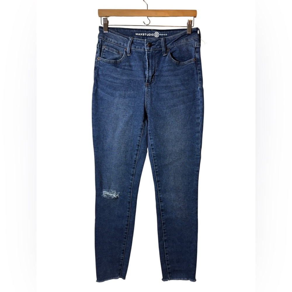 MAX STUDIO | indigo high rise skinny denim blue jeans 8